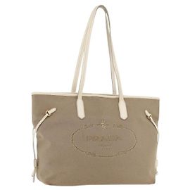 PRADA Tote Bag Canvas Beige Gold