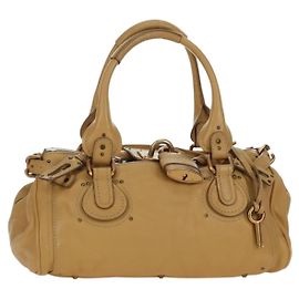Chloé Chloe Paddington Hand Bag Leather Beige Gold Silver