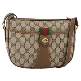 GUCCI GG Supreme Web Sherry Line Shoulder Bag PVC Beige Gold