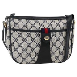GUCCI GG Supreme Sherry Line Bag PVC Navy Gold Red 89 02 032