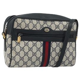 GUCCI GG Supreme Sherry Line Bag PVC Navy Gold Red 98 02 005