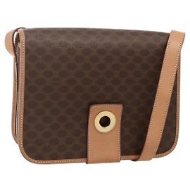 Céline CELINE Bolsa de Ombro Circular em Lona Macadam PVC Couro Castanho Dourado