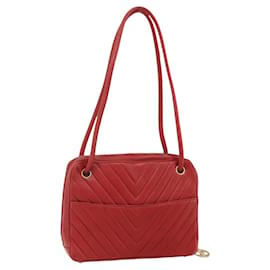 CHANEL V Stitch Shoulder Bag Lamb Skin Gold Red CC