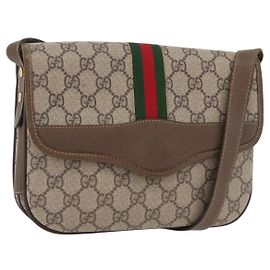 GUCCI GG Supreme Web Sherry Line Bag PVC Beige Gold 001 113 6862