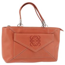 LOEWE Anagram Hand Bag Leather Silver Orange