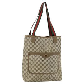 GUCCI GG Supreme Web Sherry Line Tote Bag PVC Beige Gold 39 02 003