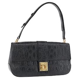 Salvatore Ferragamo Gancini Tasche aus Leder in Krokoprägung Schwarz Gold