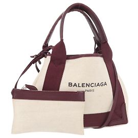 BALENCIAGA Cabas XS Hand Bag Canvas 2way Bordeaux Silver 390346