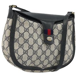 GUCCI GG Supreme Sherry Line Shoulder Bag PVC Navy Gold 10 02 056