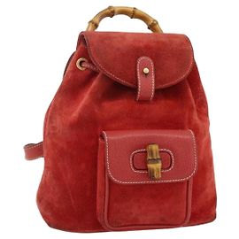 GUCCI Bamboo Rucksack Wildleder Rot Gold 003 2058 0030