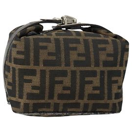 FENDI Zucca Canvas Pouch Hand Bag Black Brown