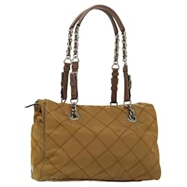 PRADA Chain Shoulder Bag Nylon Beige Silver