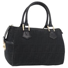 FENDI Zucca Canvas Hand Bag Black Gold