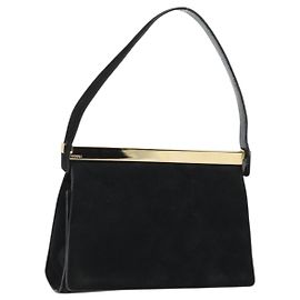 GUCCI Hand Bag Suede Black Gold 001 2058 1928 0