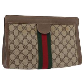 GUCCI GG Supreme Web Sherry Line Clutch Bag PVC Beige 89 01 002