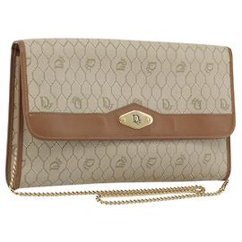 Christian Dior Honeycomb Canvas Chain Shoulder Bag PVC Beige Gold