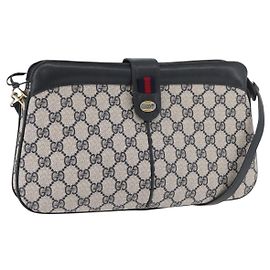 GUCCI GG Supreme Sherry Line Shoulder Bag PVC Navy Gold 904 02 043