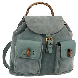 GUCCI Bamboo Backpack Suede Green Gold