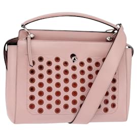 FENDI Dot Com Hand Bag Leather 2way Pink Silver