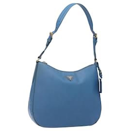 PRADA Shoulder Bag Leather Blue Gold