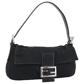 FENDI Mamma Baguette Hand Bag Cotton jersey Black Silver