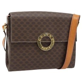 Céline CELINE Macadam Canvas Circle Shoulder Bag PVC Leather Brown Gold