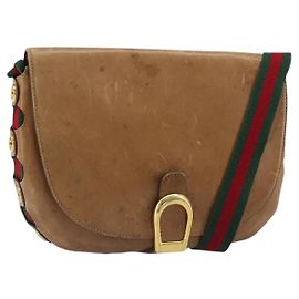 GUCCI Web Sherry Line Shoulder Bag Leather Brown Gold