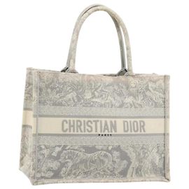 Christian Dior Book Tote Medium Hand Bag Canvas Gray