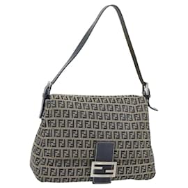 FENDI Zucchino Canvas Mamma Baguette Shoulder Bag Black Brown