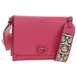 Salvatore Ferragamo Gancini Shoulder Bag Leather Pink Silver