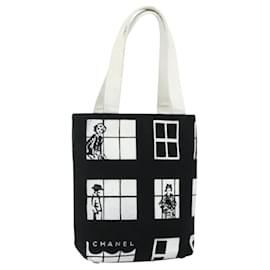 CHANEL Windows Line Tote Bag Canvas Black Gold CC