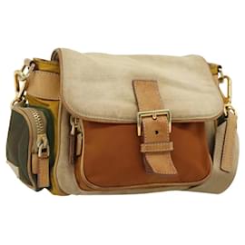 PRADA Shoulder Bag Nylon Canvas Beige Gold