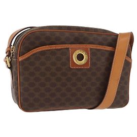 Céline CELINE Macadam Canvas Circle Shoulder Bag PVC Leather Brown Gold