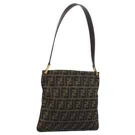 FENDI Bolso de hombro de lona Zucca Negro Marrón