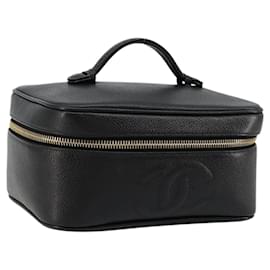 CHANEL Vanity Pouch Caviar Skin Black Gold CC