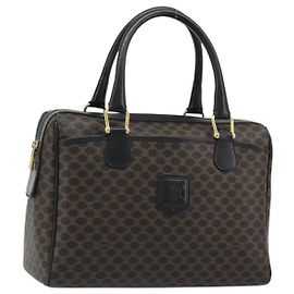 Céline CELINE Macadam Canvas Boston Bag PVC Leather Black Gold