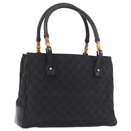 GUCCI GG Canvas Bamboo Hand Bag Black 112526