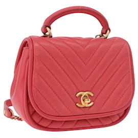 CHANEL Chevron V Stitch Top Handle Bag Lamb Skin 2way Pink CC