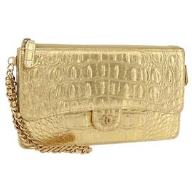 CHANEL COCO Mark Clutch Bag Calf Skin Gold CC
