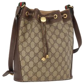 GUCCI GG Supreme Sherry Line Drawstring PVC Beige Red 164 02 034