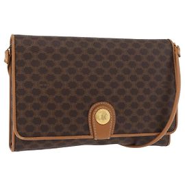 Céline CELINE Bolso de hombro de lona Macadam PVC Cuero Marrón Dorado