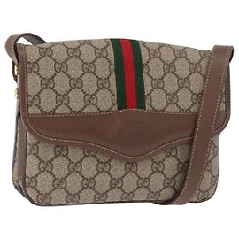 GUCCI GG Supreme Web Sherry Line Shoulder Bag PVC Beige Gold