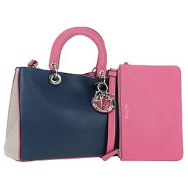 Christian Dior Bolsa Lady Dior Tricolor em Couro 2way Navy Silver