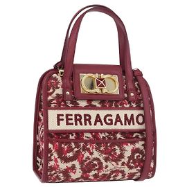 Salvatore Ferragamo Gancini Hand Bag Canvas 2way Red Gold