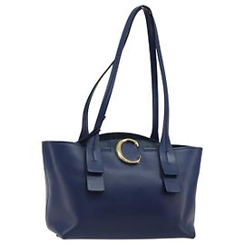Chloé Chloe Tote Bag Leather Blue Gold