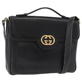 GUCCI Shoulder Bag Leather 2way Black Gold