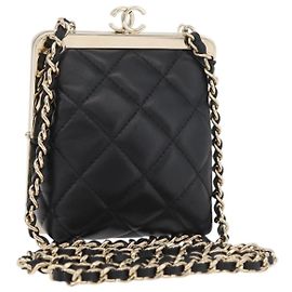 CHANEL Sac à épaule Matelassé à chaîne Agneau Noir Or CC