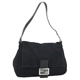 FENDI Bolso de hombro Mamma Baguette de jersey de algodón Negro Plata