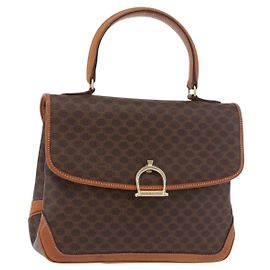 Céline CELINE Macadam Canvas Hand Bag PVC Leather Brown Gold