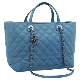 CHANEL Matelasse Chain Shoulder Bag Leather 2way Blue Silver CC
